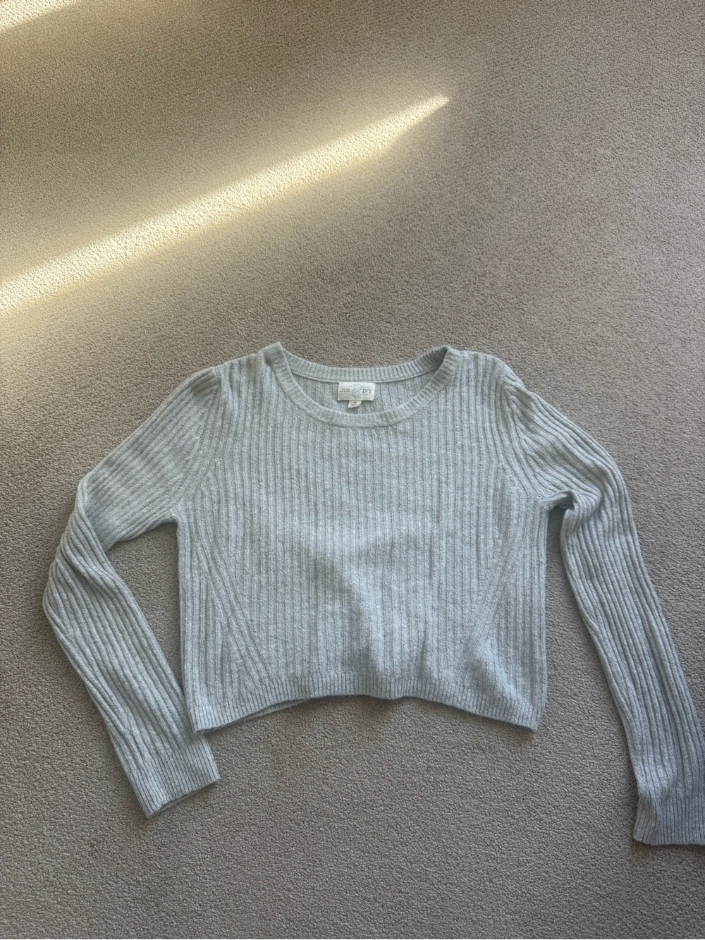 Ribbed Crewneck Sweater in Light Gray - Women's